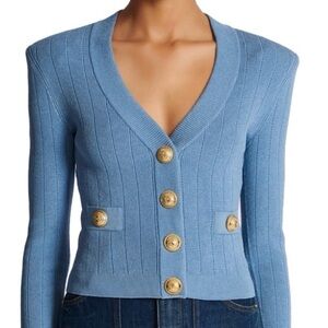 Balmain Light Blue Cardigan with Gold Buttons